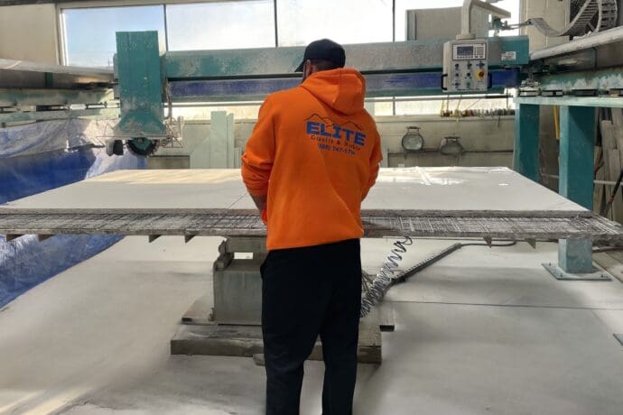 Elite team working on a countertop installation