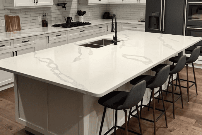 white countertops on a kitchen island
