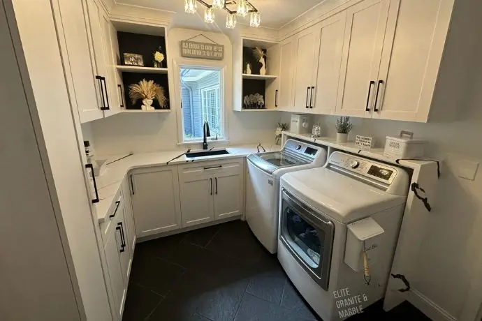 A laundry room remodeled by Elite Granite & Marble