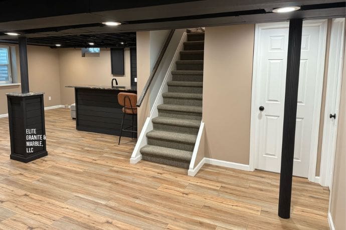 Completed basement remodeling project